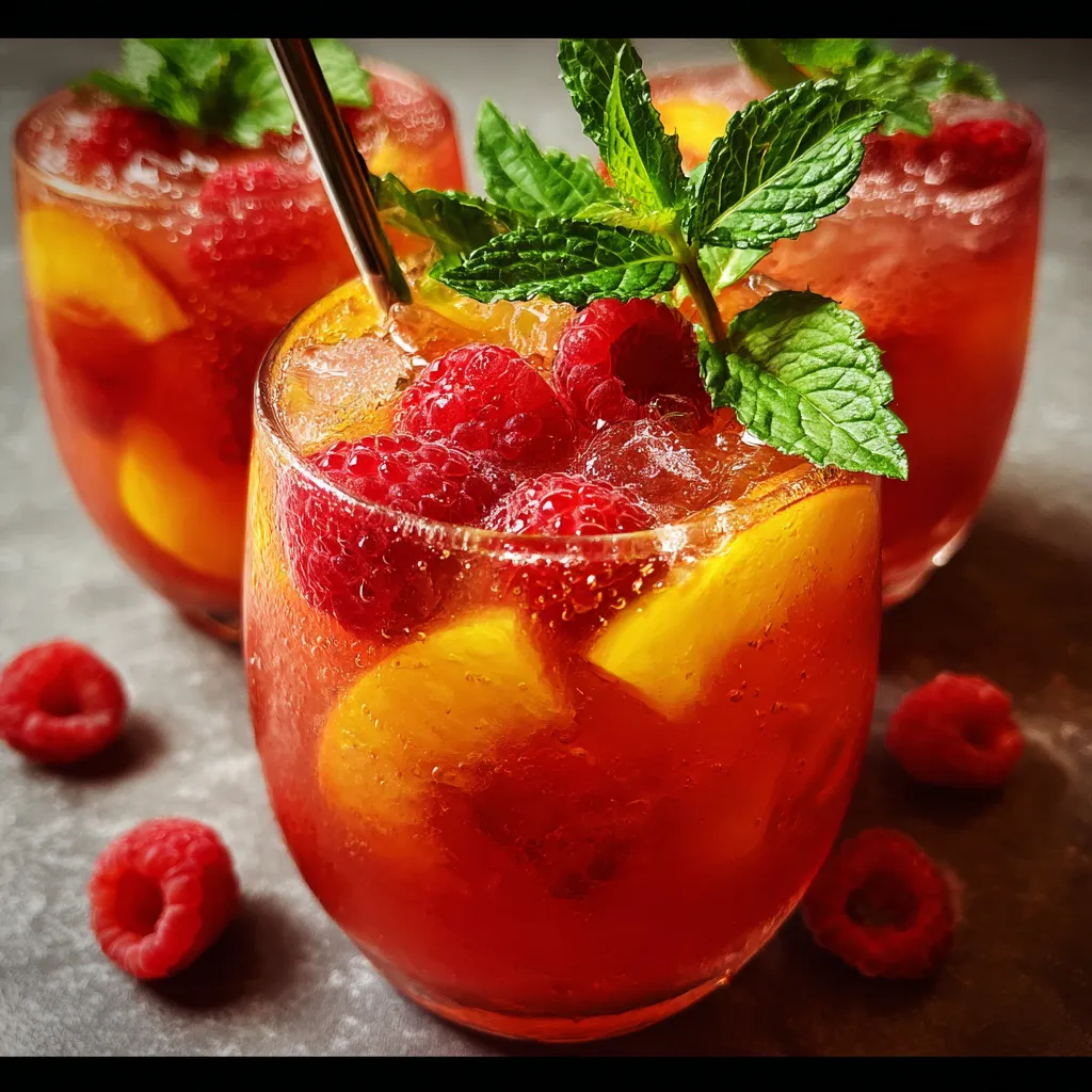 Fresh Raspberry Peach Lemonade with Natural Fruit Puree and Mint